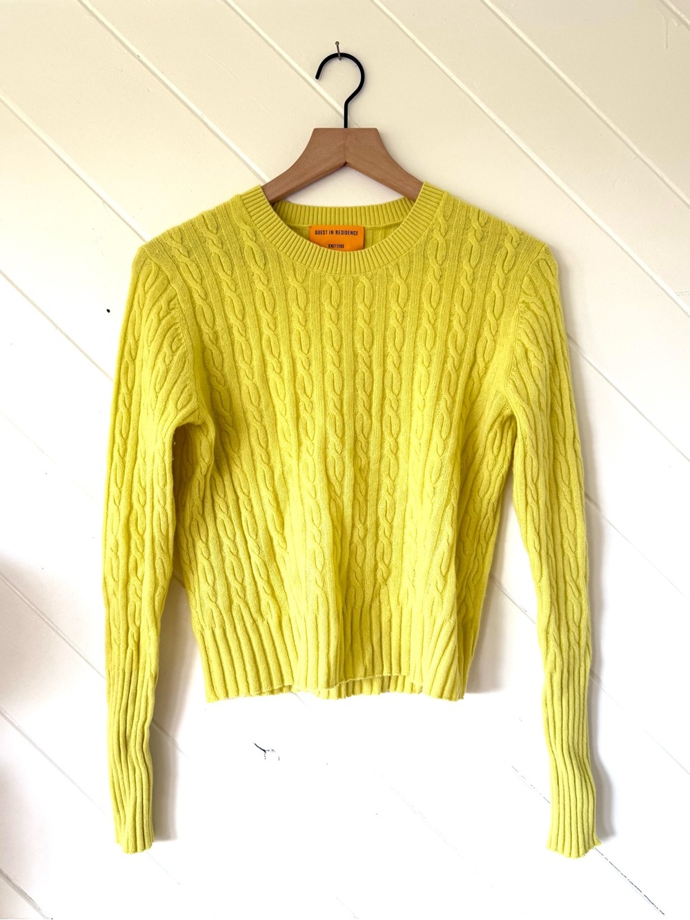 Guest in Residence cable knit sweater in Lemon